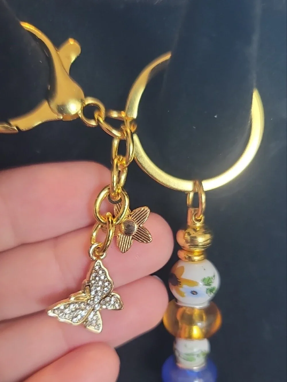 Butterfly + Floral Beaded Purse or Key Charm